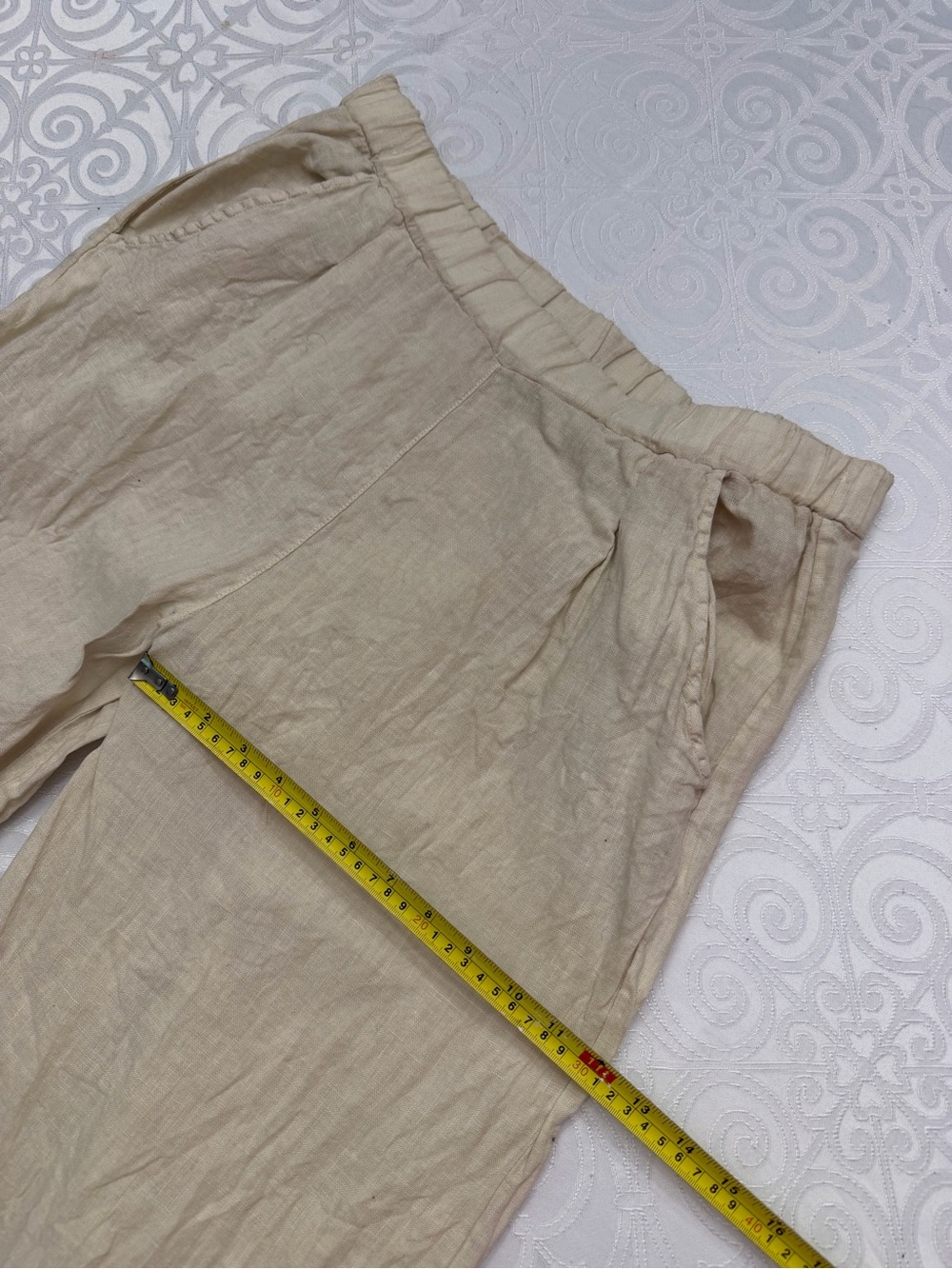 Pistache Italian 100% Linen Wide Leg Cropped Ankle Pants Trousers Woman Large - Picture 12 of 13